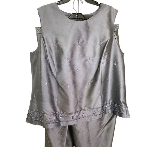 Two-Piece Notations 100% Silk Tank & Pants With Embroidery and Beading Size 1X - Picture 1 of 15